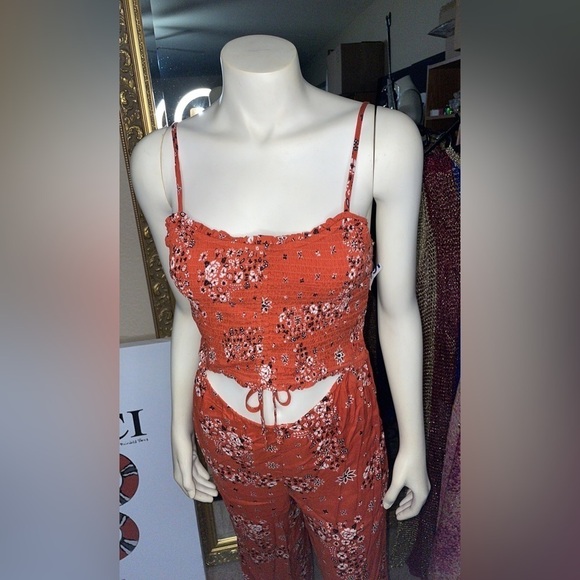 Derek Heart Jumpsuit Ruched Rust Floral Adjustable Pantsuit w Adjustable Top 🆕 - Picture 9 of 12